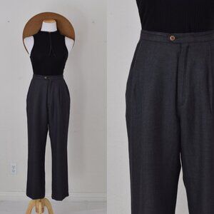 Vintage 90s Charcoal Rayon‎ Pleated Trousers size 6P | 28 waist